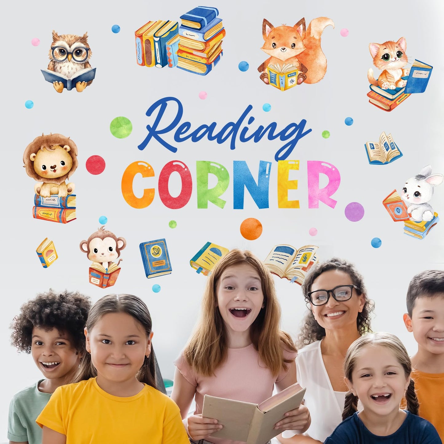 Cinrobiye Inspirational Quotes Wall Decals, Reading Cnrner Wall Art Stickers Woodland Animals Read Books Nursery Classroom Playroom Decor for Toddler Kids Reading Study Room Bedroom Daycare Preschool