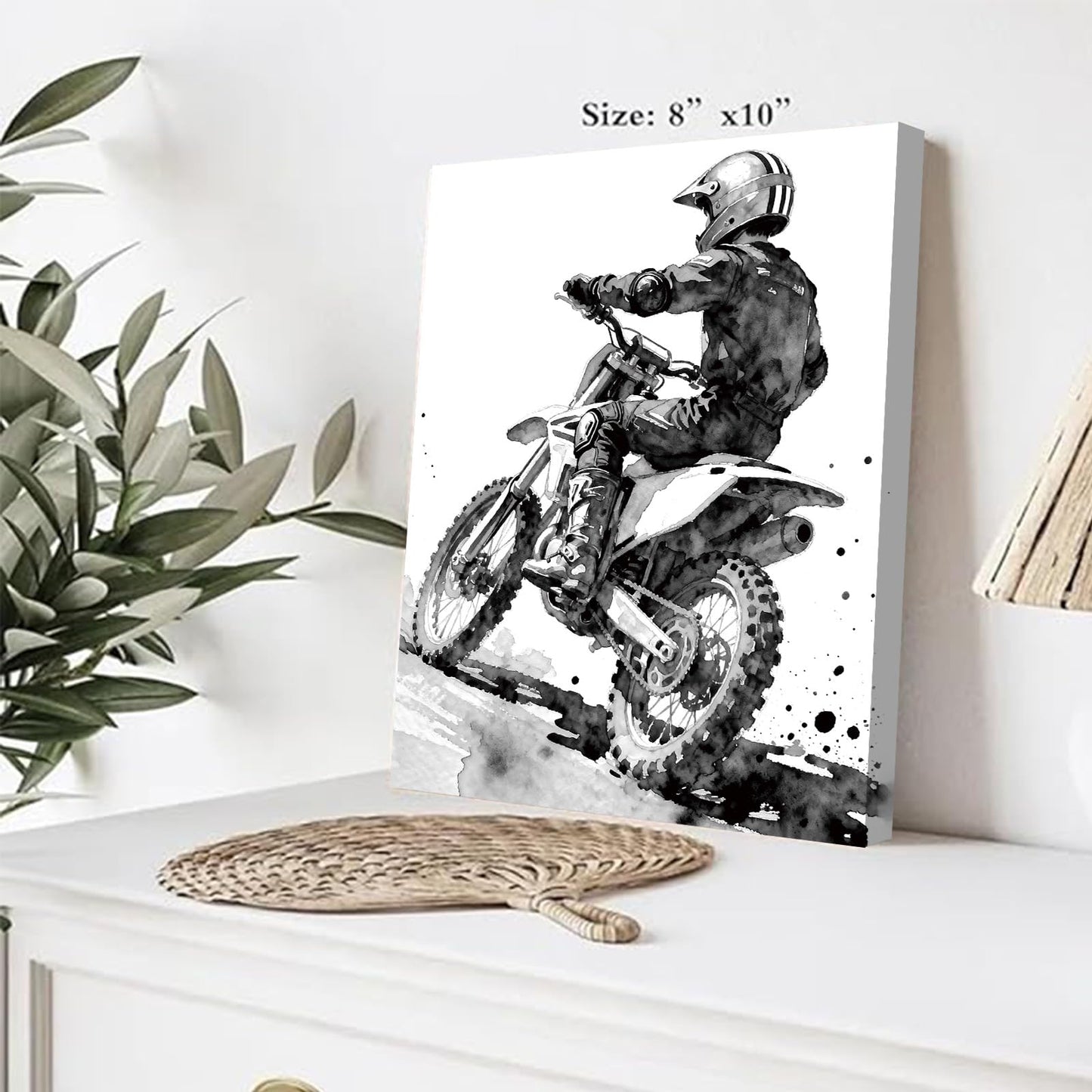 Framed Motocross Wall Art Canvas Prints,Black and White Motocross Room Decor,Dirt Bike Decor for Boys Motocross Bedroom Picture Photo,Motorcycle enthusiast boy and girl room Decor,Set of 4(8"x10")