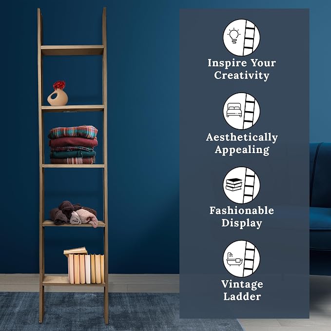 BARNWOODUSA Throw Blanket Ladder – Fully Assembled Reclaimed Wood – Rustic Decorative Ladder for Towels, Quilts, & More – Perfect Farmhouse Decor for Bathroom, Porch, or Living Room,5ft.