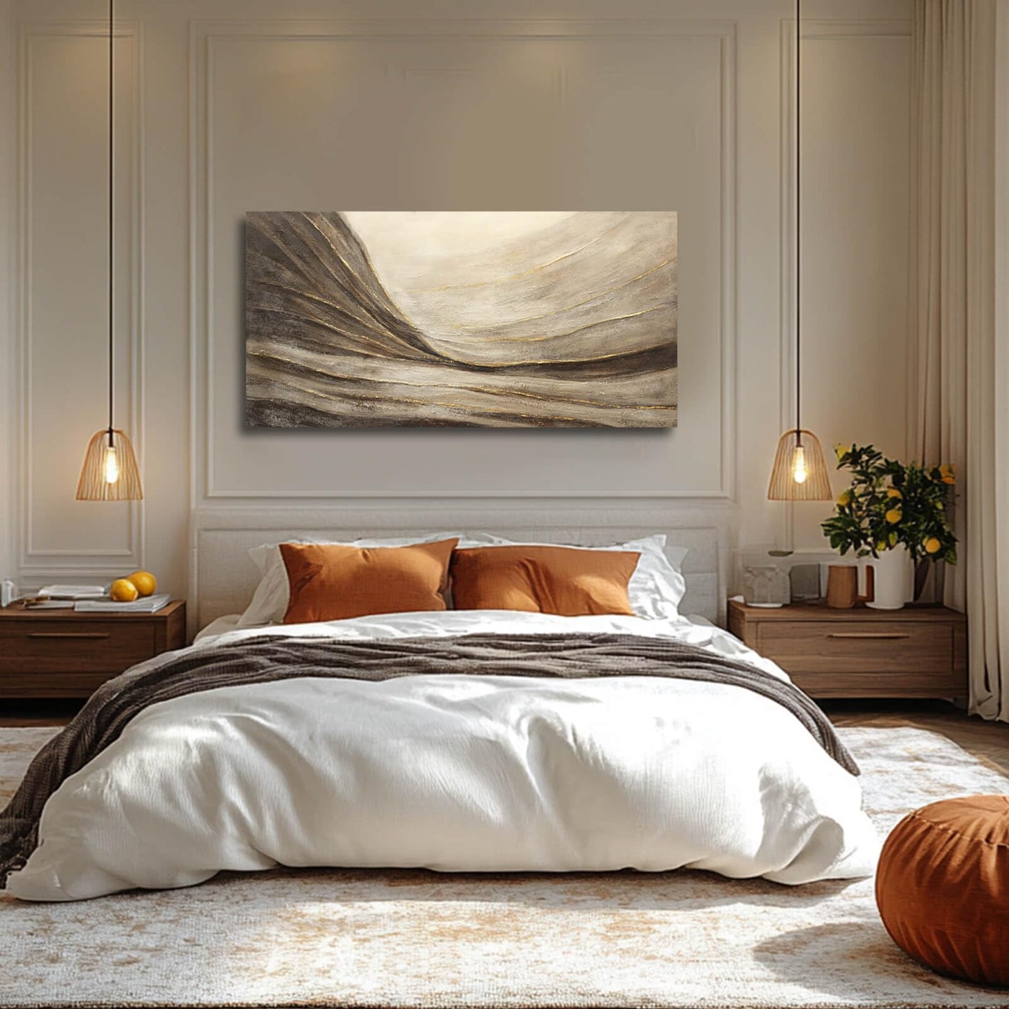WINKAILIN Brown Wall Decor Abstract Wall Art Gold Line Painting Living Room Wall Decorations Dark Grey Photo Prints for Kitchen 24x48 Inch Textured Wall Art