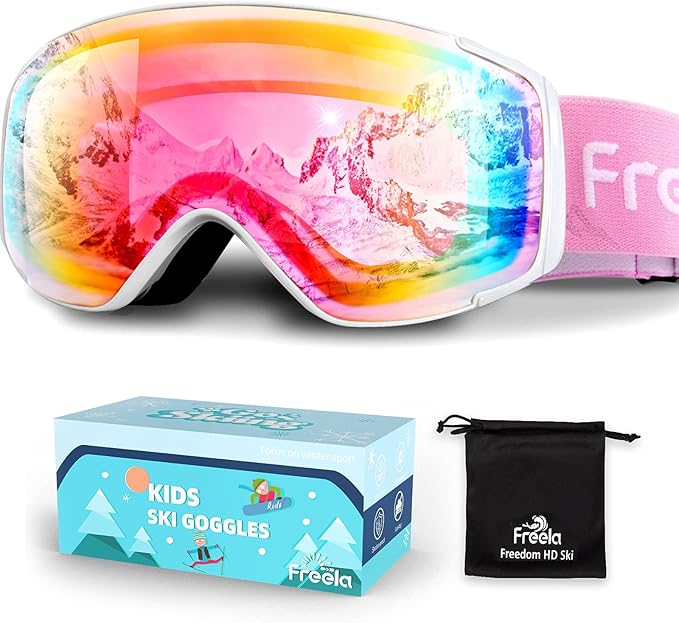 Freela Kids Ski Snowboard Goggles for Toddler(3-14) Youth Anti Fog Anti UV Goggles Girls Boys Snow Skiing Equipment