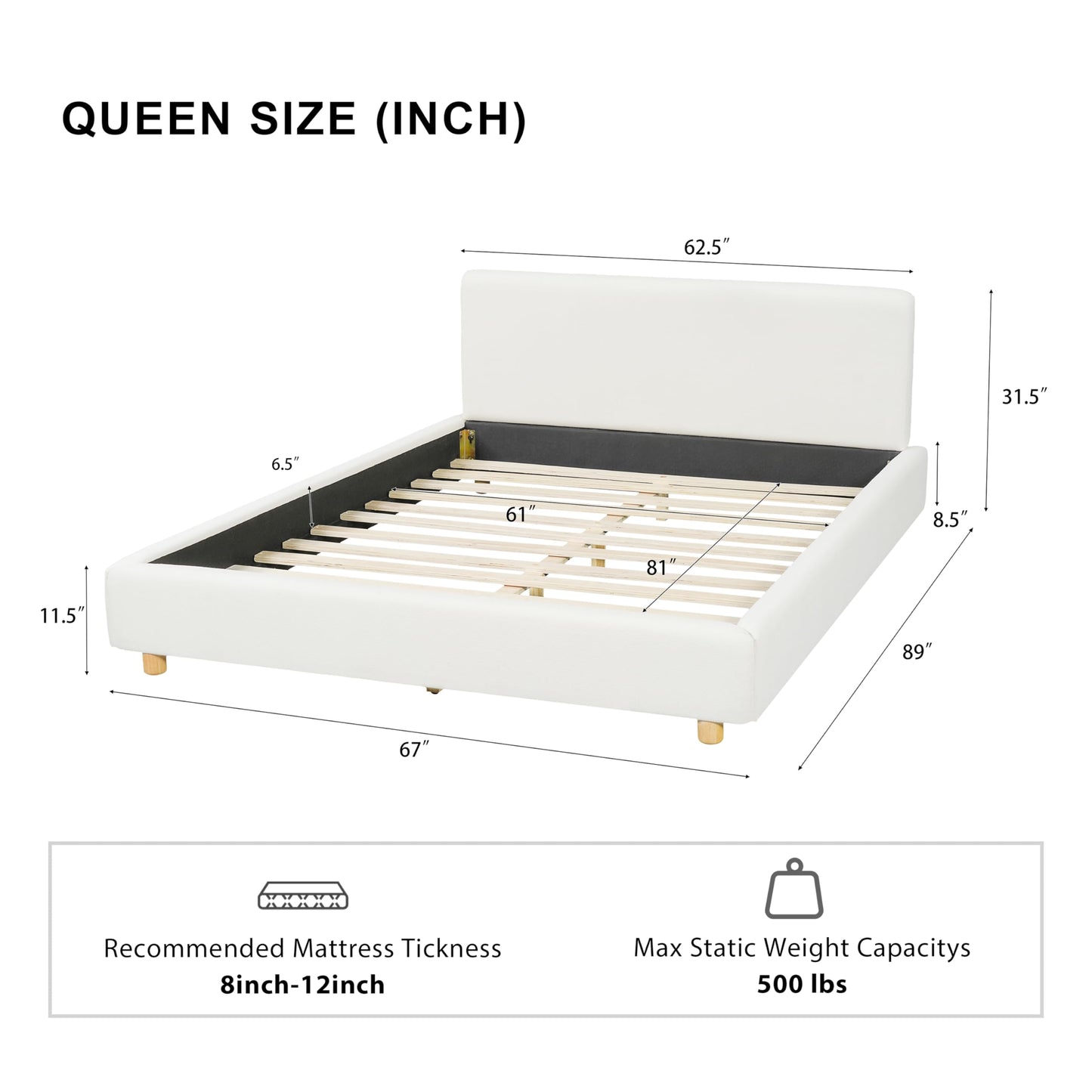 Merax Queen Size Boucle Upholstered Platform Bed Frame with Headboard,Modern Soft Fabric for Bedroom with Wood Slats Support for Bedroom