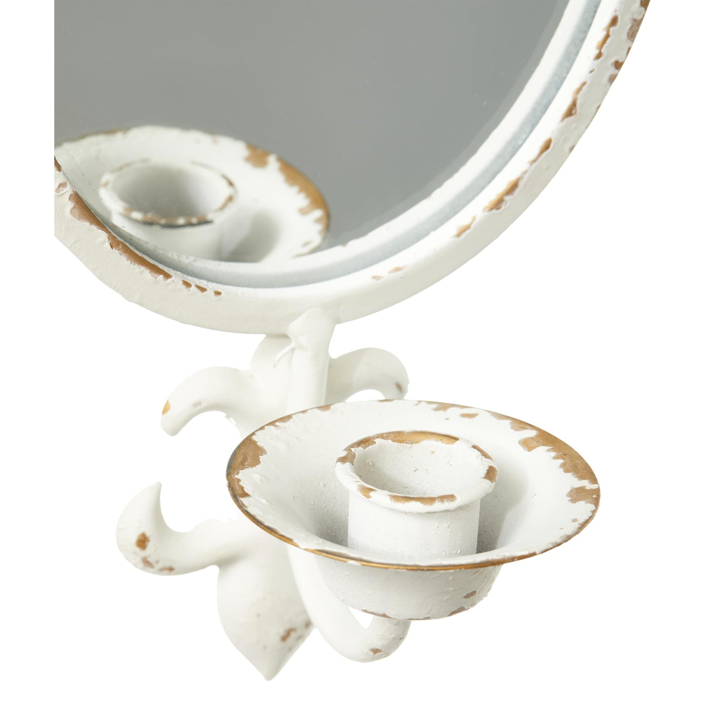 SOFE Metal Shabby Chic Wall Sconces Set of Two Candle Holder, Oval Mirrored Wall Candle Holder for Taper Candles, Iron White Candle Sconces for Living Room, Farm House Home Decor