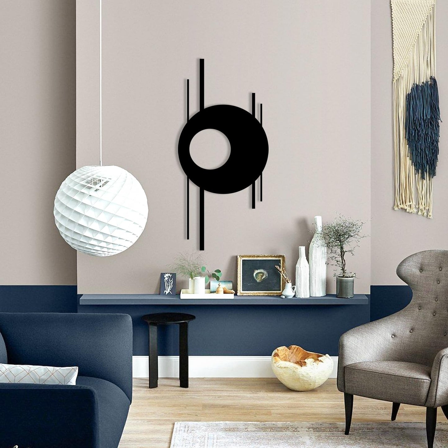 Metal Abstract Geometric Decor, Minimalist Wall Art, Geometric Lines Metal, Rustic Modern Living Room Decor, Housewarming Gift (Silver, 14 x 30 inch / 36 x 76 cm)
