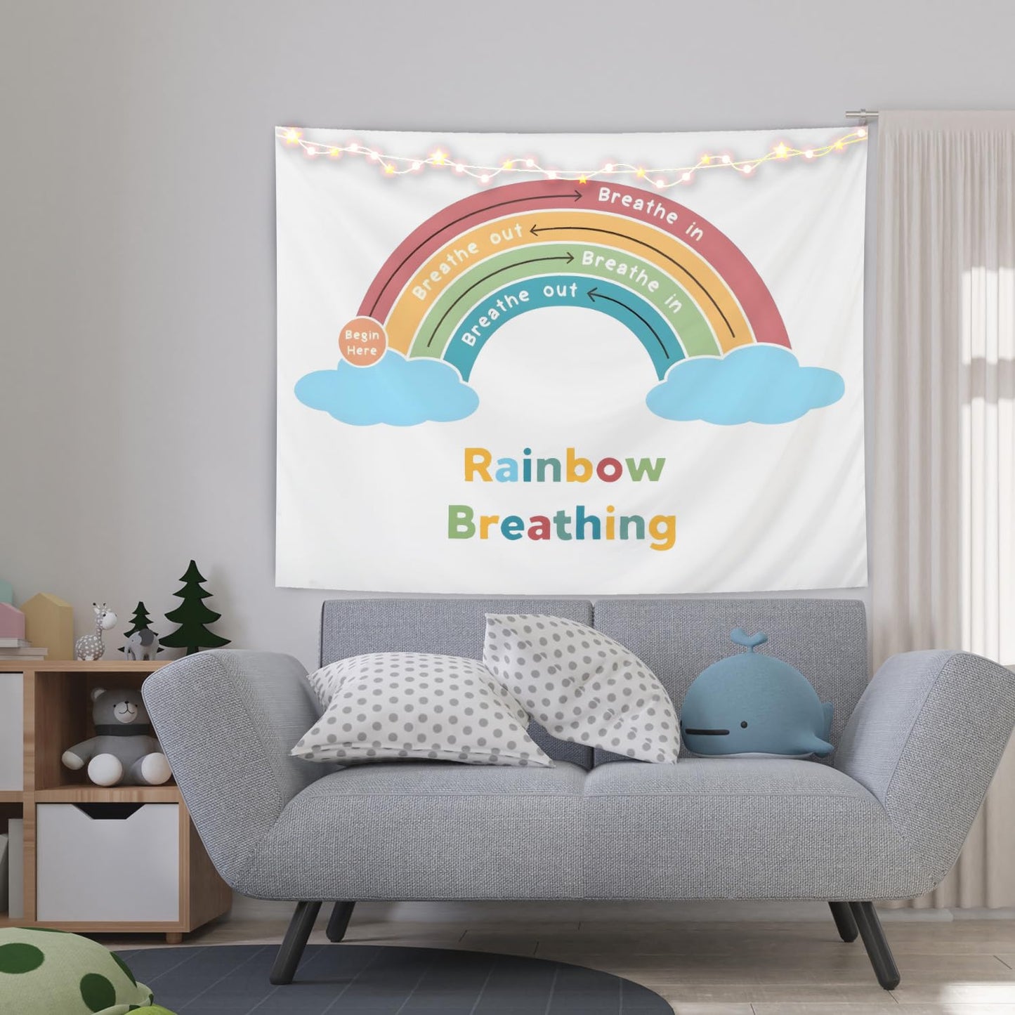 CIOJUNE Boho Rainbow Mental Health Tapestry, Rainbow Breathing Tapestries Wall Hanging for Classroom, Anxiety Relief Tapestry Wall Decor Backdrop for Calming Corner School Counselor Office, 50x60 Inch