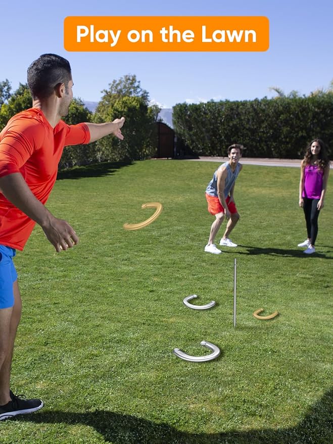 NQV Horseshoe Outdoor Game Set ?“Horse Shoe Game Kit,Sports Horseshoes Sets, Includes 4 Steel Horseshoes, 2 Metal Stakes & Carry Bag ??Perfect for Lawn, Backyard, or Tailgating