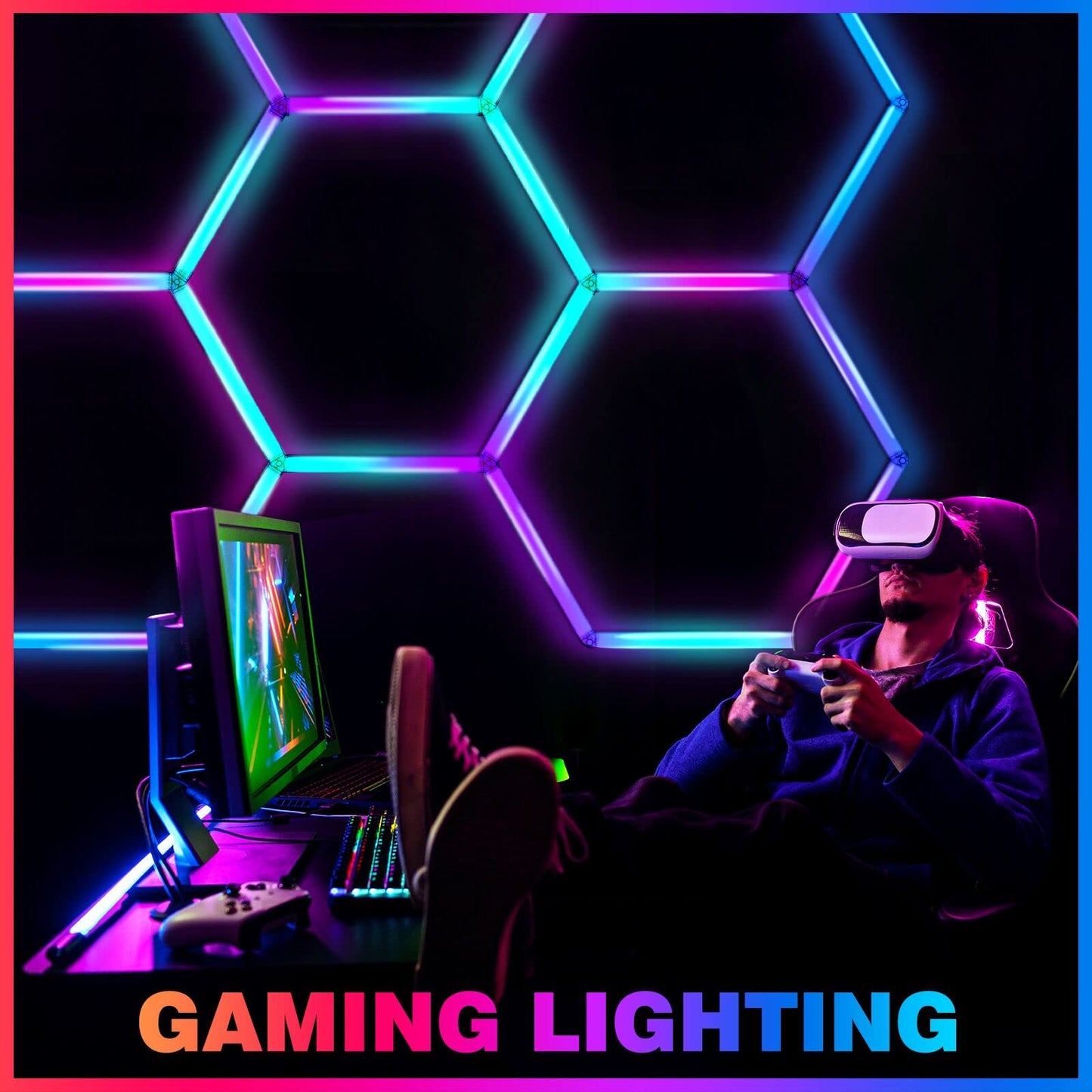 24 Pack Remote Hexagon Lights,RGB Garage LED Panel Light,358 Modes,IP54,LED Ceiling Lights for Party,Gaming