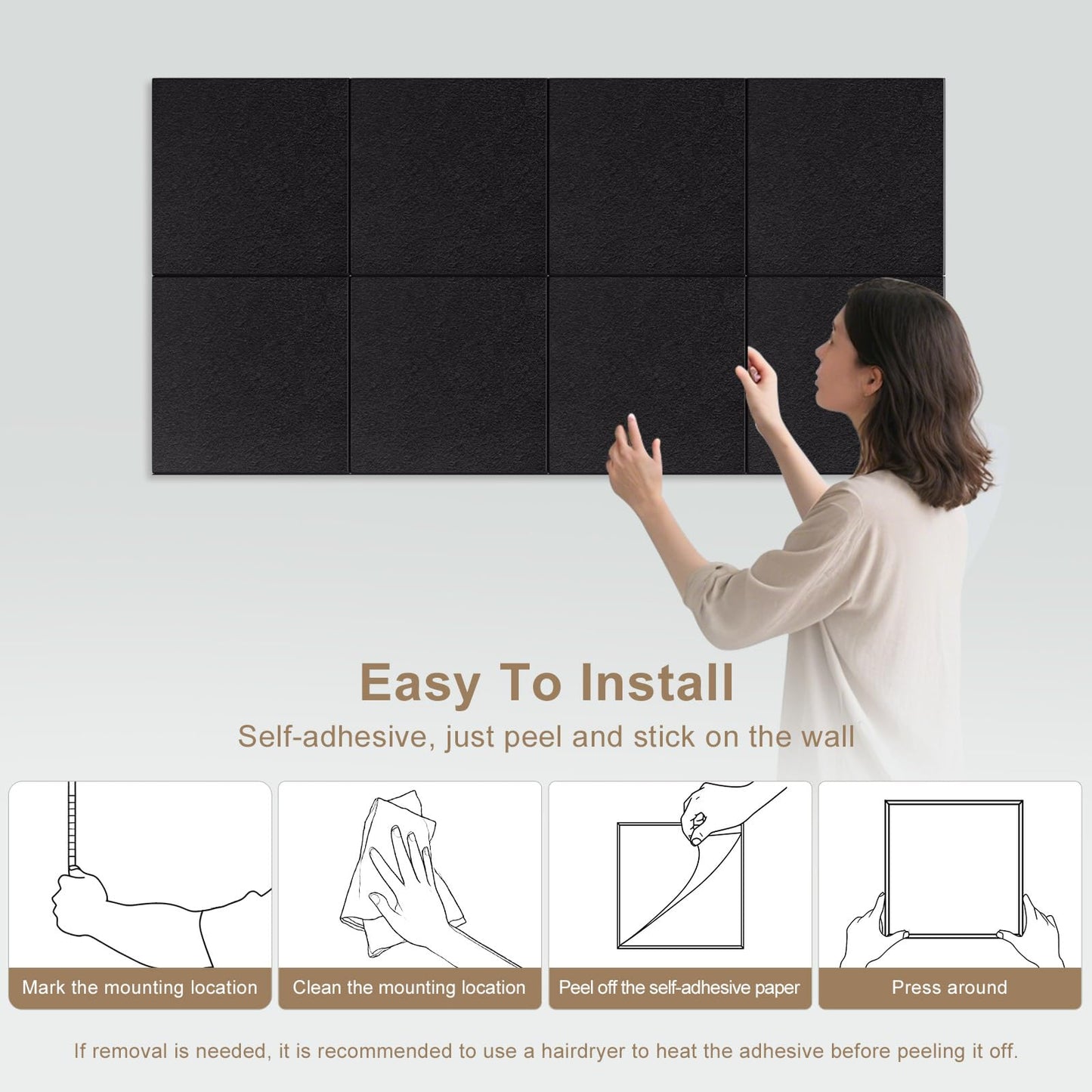 Large Felt Bulletin Board 48" x 36" Self Adhesive Cork Board Alternative 12 Pack Felt Wall Tiles Cork Boards For Walls Thick Slat Wall Panels For Home Office Classroom Decor Pin Board-Black