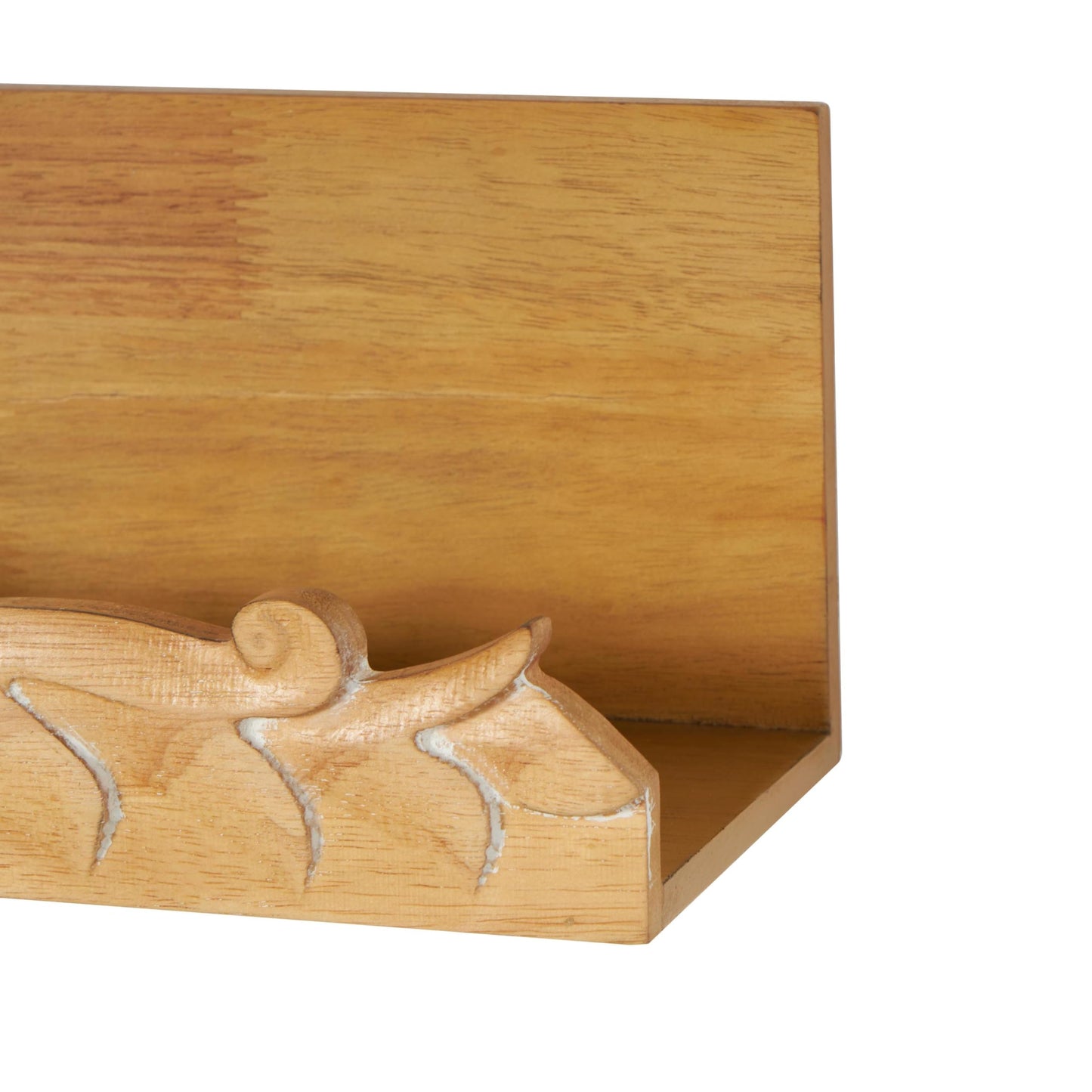 Deco 79 Wooden Floral Wall Shelf with Carved Scroll Lip, 30" x 6" x 6", Light Brown