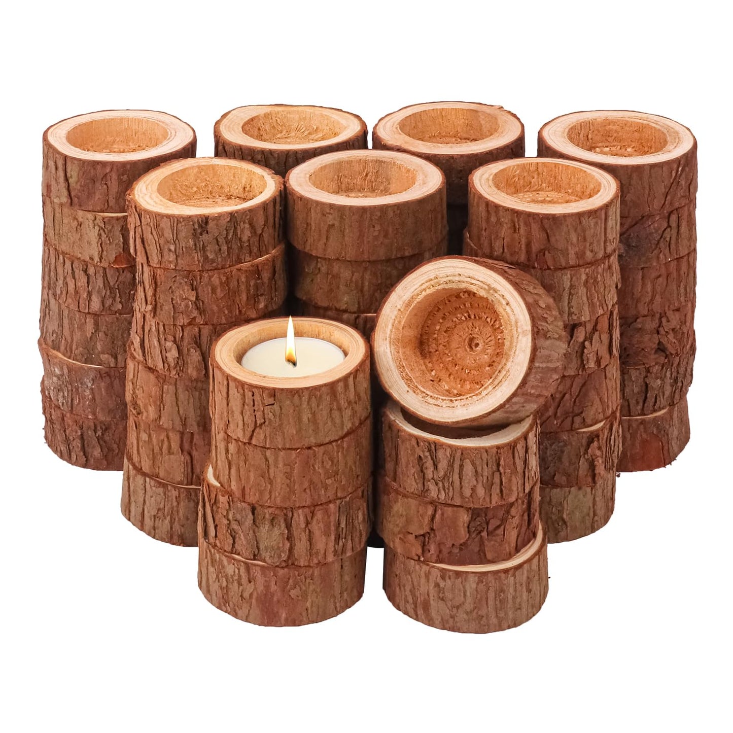 kukmakri 50 Pack Wooden Tealight Candle Holders – Exquisite 2-2.36 Inch Wood Votive Tealight Holder for Wedding, Event, and Home Decoration