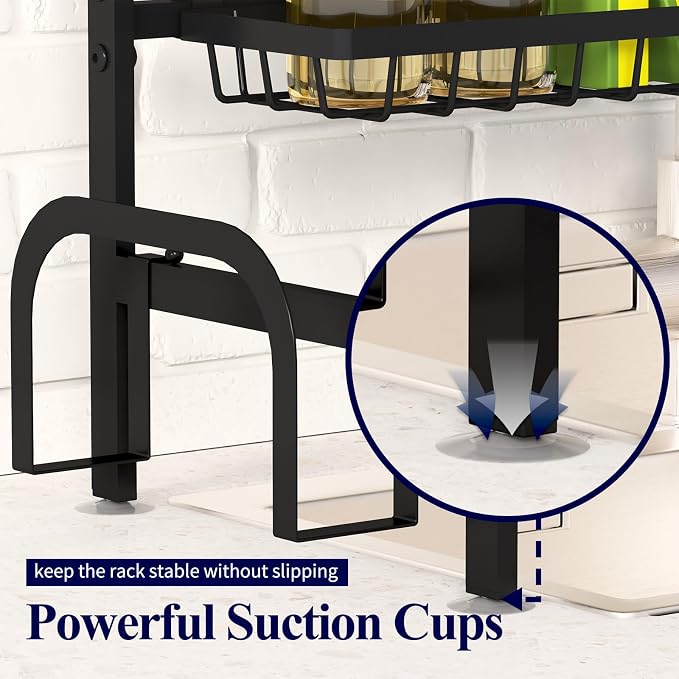 Kitsure Over The Sink Dish Drying Rack - 26.8" to 33.9"x21.5", Adjustable Sink Drying Rack for Kitchen Sink with Large Capacity, 2-Tier Dish Rack Over Sink with Multifunctional Baskets, Black