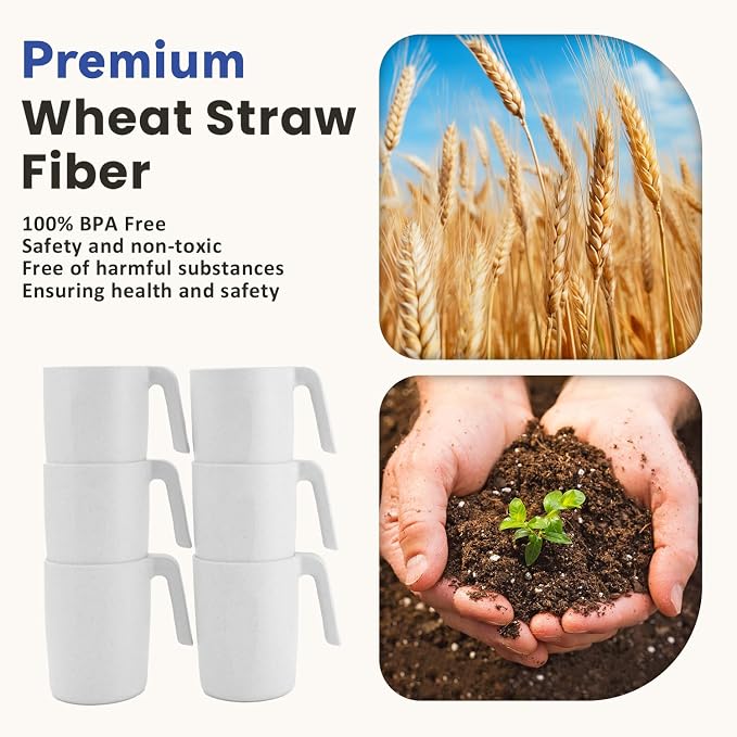 Homienly Coffee Mug Set - Wheat Straw Cups, Alternative to Plastic Coffee Cups Reusable | Unbreakable for Hot Chocolate, Tea, & Coffee | Microwave Safe, Dishwasher Safe Drinking Cups (White)