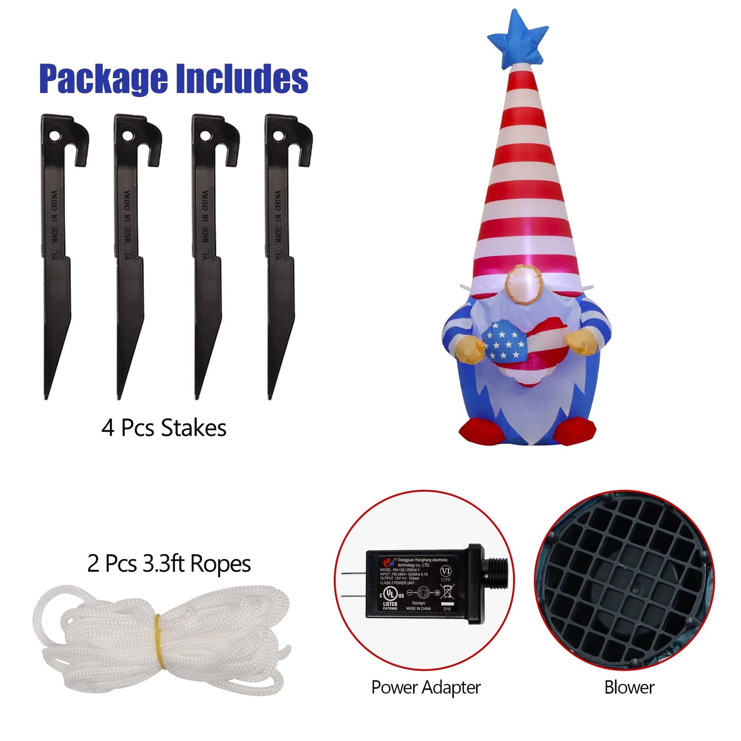 Juegoal Patriotic Independence Day Inflatable, 4FT Blow Up Gnome, 4th of July Outdoor American Uncle Sam, Lighted Tomte Elf with Top Hat for Lawn Yard Home Veterans Day Celebration Garden Decor