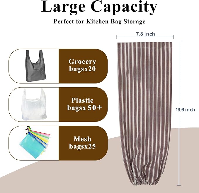 TOGETRUE Plastic Bag Holder, Wall Mount Grocery Bag Holder, Reusable Trash Bag Organizer for Home Kitchen Pantry Decor (Brown-White)