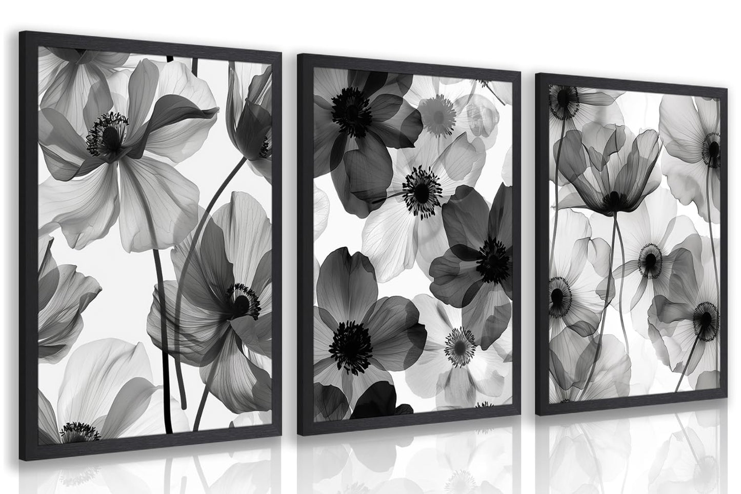EisEver Black and White Floral Wall Art Set of 3, Neutral Minimalist Bathroom Decor, Modern Flower Canvas Prints, Elegant Nature Botanical Artworks for Bedroom Living Room Wood Framed 12x16 inch