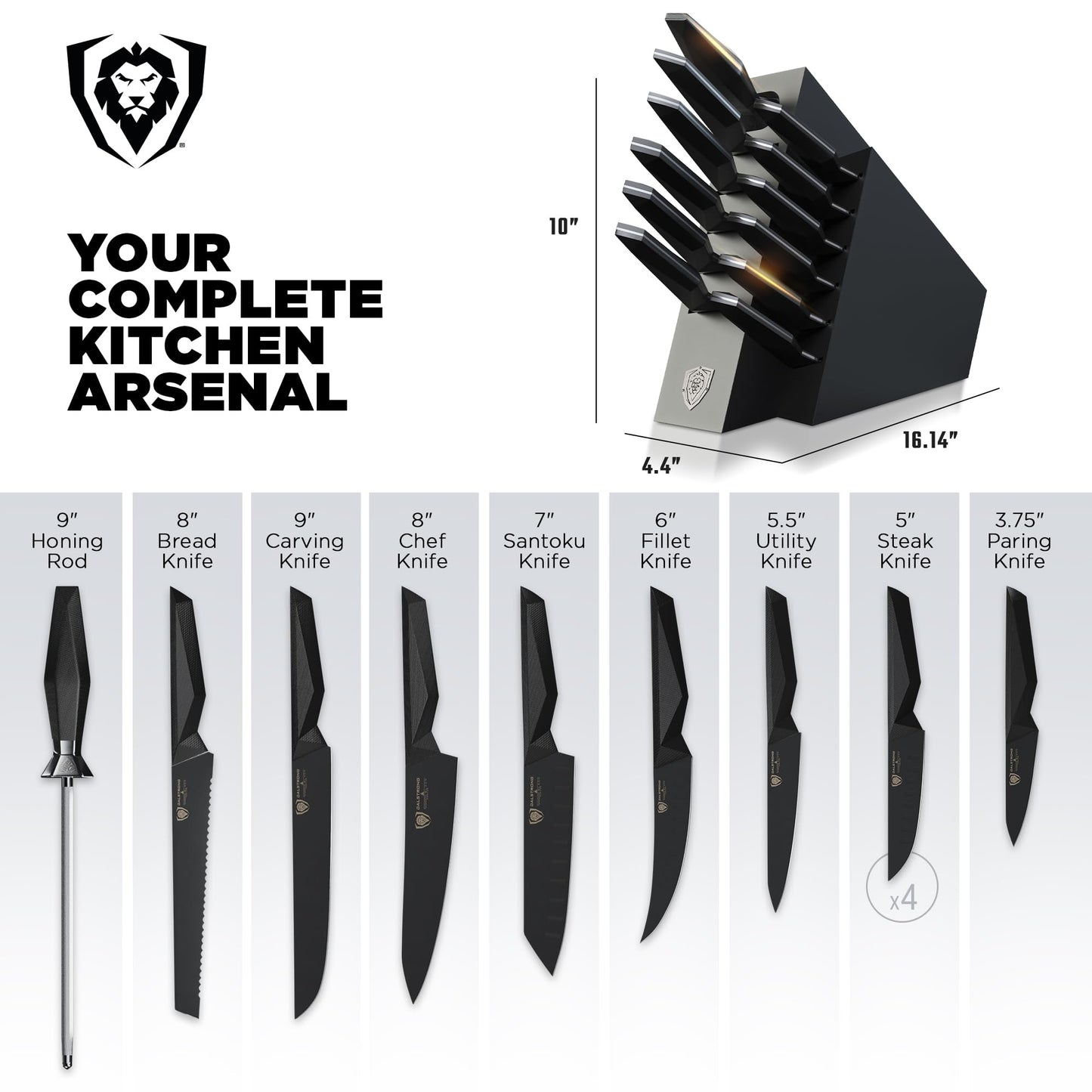 Dalstrong 12-Piece Knife Block Set — All-Black Titanium-Coated Blades, 15° Honbazuke Edge, Full-Tang G-10 Handles — Shadow Black Series For Modern Dark Kitchens & Statement Cooks — NSF Certified