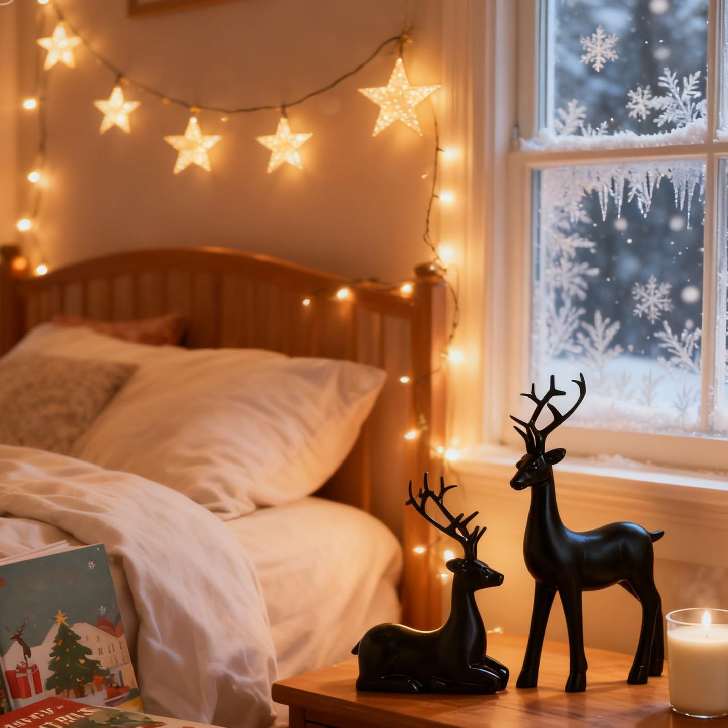 2PCS Christmas Training Deer Modern Elk Sculpture Exquisite Warm Home Decoration Deer Image Christmas Ornaments Country Style Halloween Christmas New Year Gift (Black)