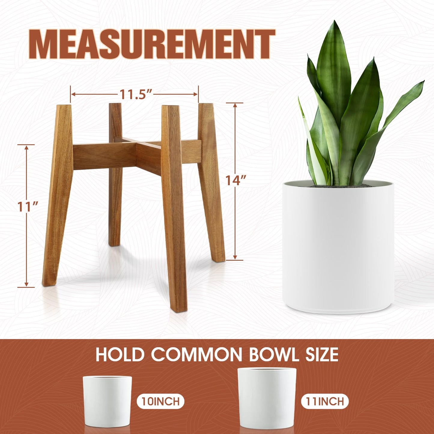 RAINBLELAND Indoor Plant Stand, Mid Century Modern Plant Holder, Pot Stand for Large Plants, Stable Wood Planter Stand for Indoor Outdoor, Fit 11 Inch Pots
