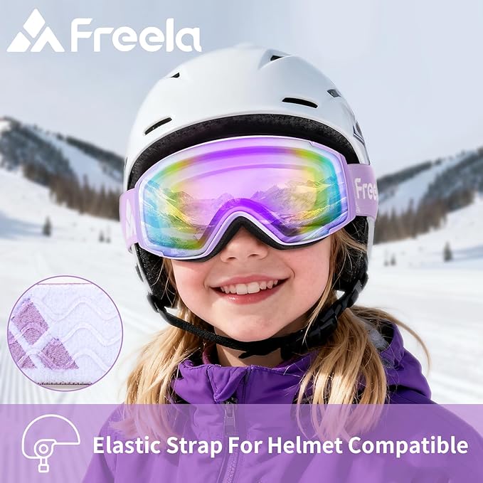 Freela Kids Ski Snowboard Goggles for Toddler(3-14) Youth Anti Fog Anti UV Goggles Girls Boys Snow Skiing Equipment