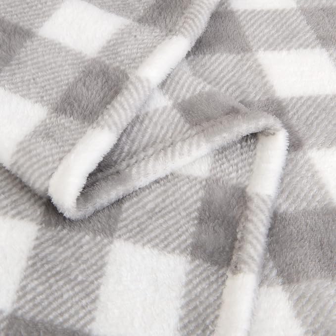 BEDELITE Plaid Fleece Twin Blanket for Couch & Bed, Grey & White Checkered Flannel Blanket, Cozy & Soft Buffalo Plaid Decor Blanket for Women, Men, 60"x80"