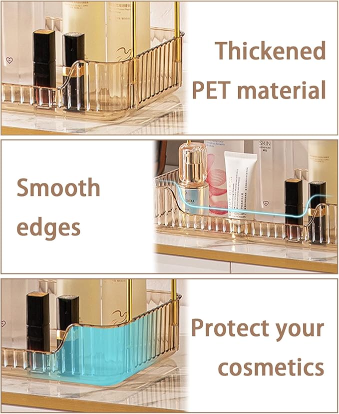 shuang qing Bathroom Counter Organizer Countertop Storage, Cosmetics Skincare Shelf, Makeup Organizer Perfume for Dresser Vanity Tray, Spice Rack for Kitchen(2 Tier-Gold)
