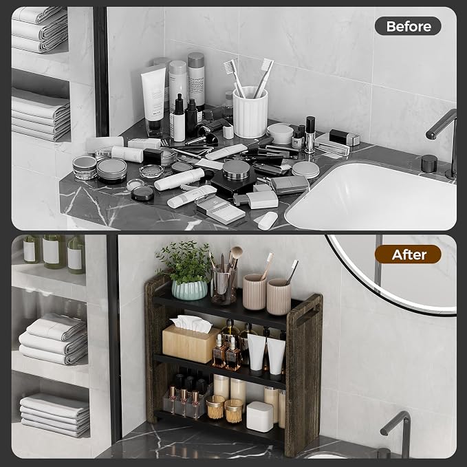 Bathroom Counter Organizer,Bathroom Counter Shelf,Bathroom Organizers,Under Sink Organizer,Cologne Organizer for Men,Colognes Stand,Cologne Cabinet,Vanity Shelf(Brown 3 Tier)