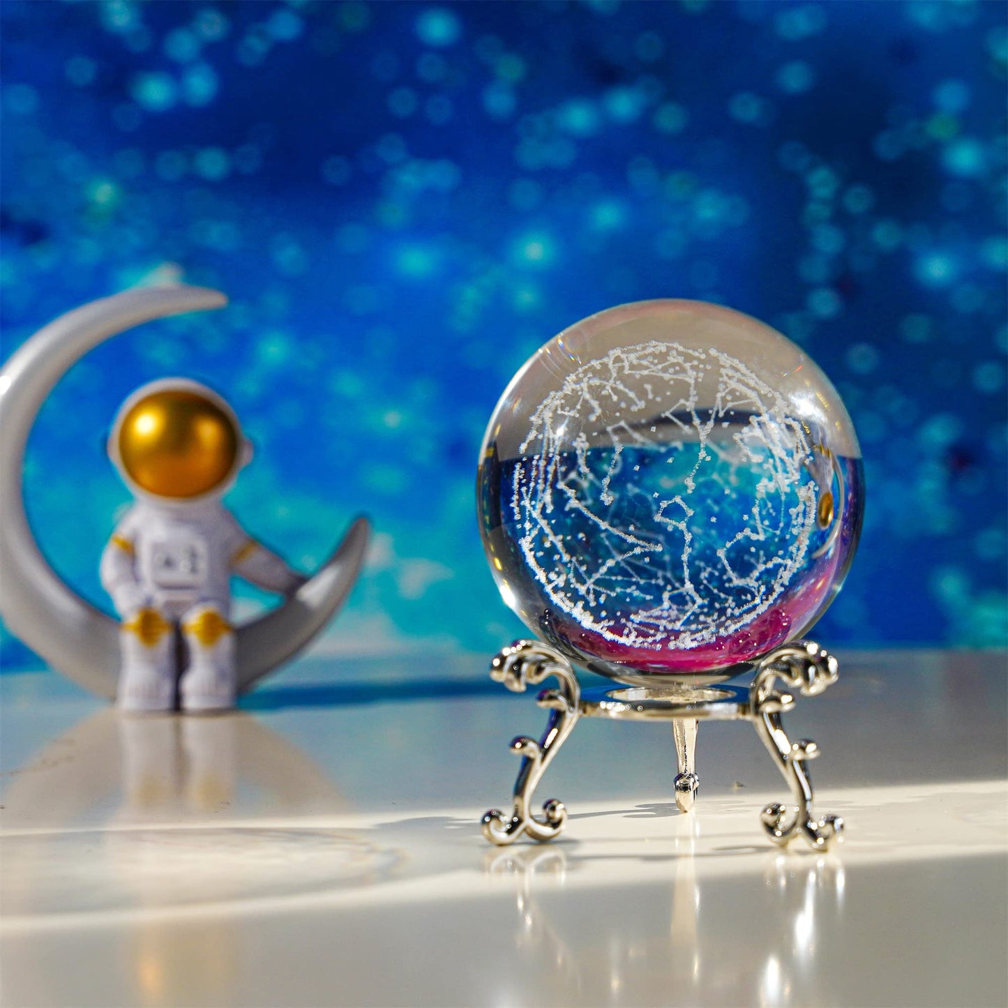 HDCRYSTALGIFTS 3D Laser Engraved Constellation Crystal Ball Paperweight 60mm/2.3inch Glass Decorative Ball Sphere for Home Table Decor