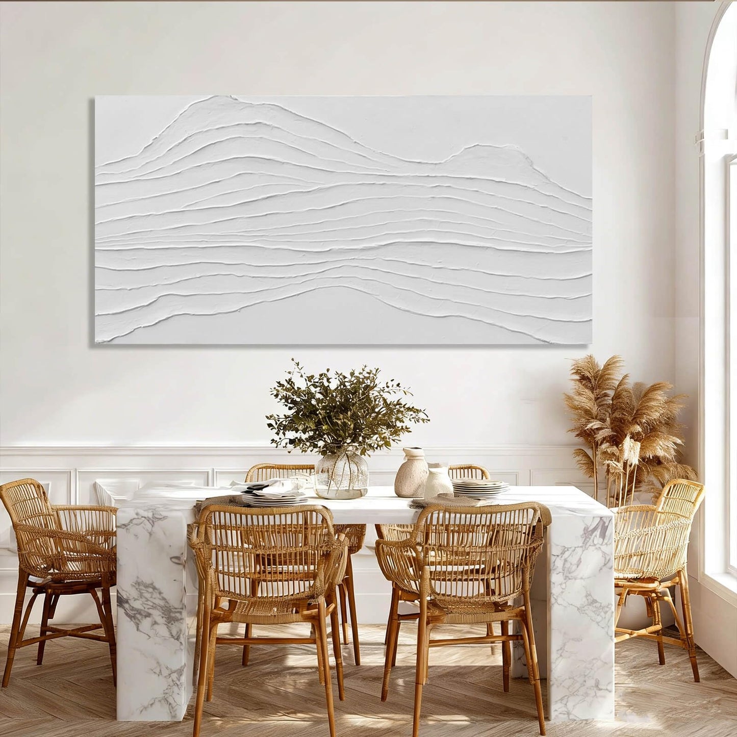 GAIDUOMAI Large Abstract Wall Decor White Line Wall Art Textured Minimalist Poster Contemporary Wall Painting for Living Room Office Bedroom 29"x 58" Hallway Decor