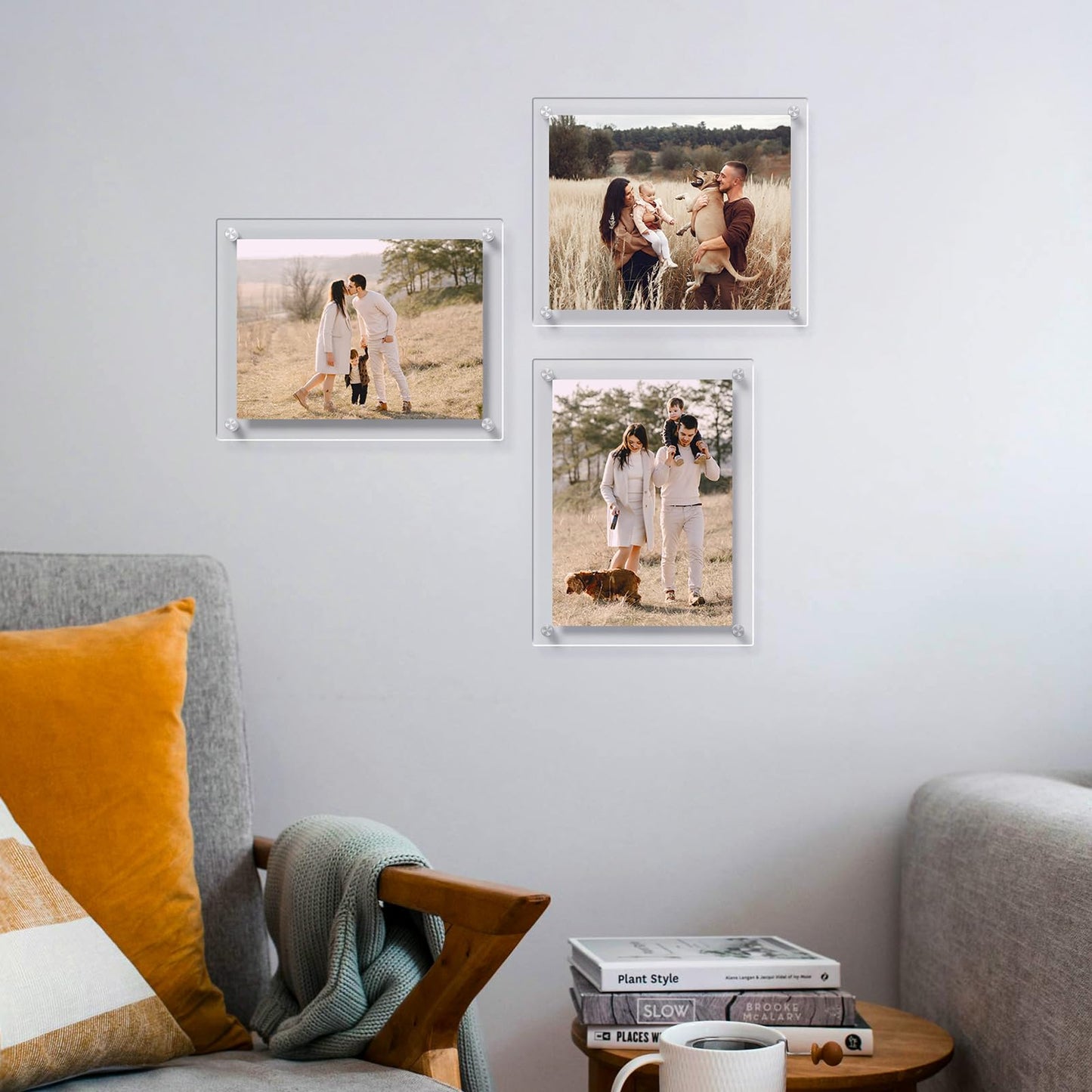 AITEE 8.5x11 Acrylic Picture frame 4 Packs,Modern Hanging Transparent Lucite Square Frames for Photo Diploma Degree Certificate Art Wedding Gallery Display, Double Panel