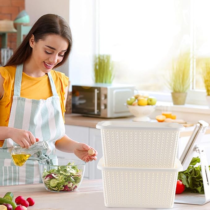 Onion and Potato Storage Bins,Stackable Plastic Pantry Bins with Lids,BPA-Free,Potatos and Onions Storage Baskets for Kitchen (White)