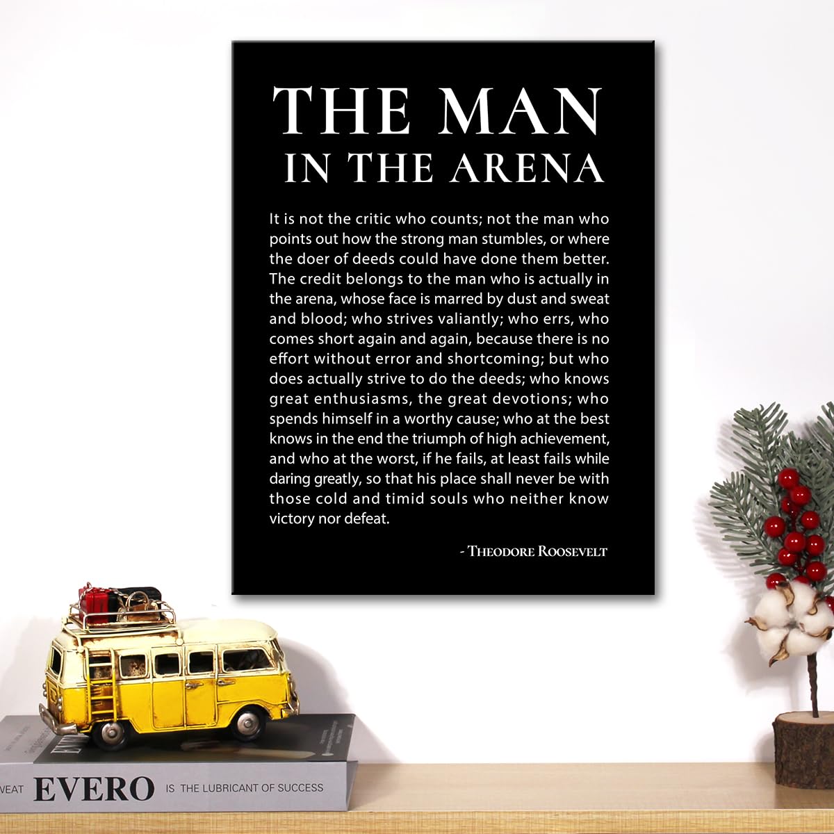 JerLoe Inspirational Canvas Wall Art Motivational the Man in the Arena Quote Canvas Print Positive Speech Quotes Canvas Painting Office Home Wall Decor Framed Gift 12x15 Inches (Black)