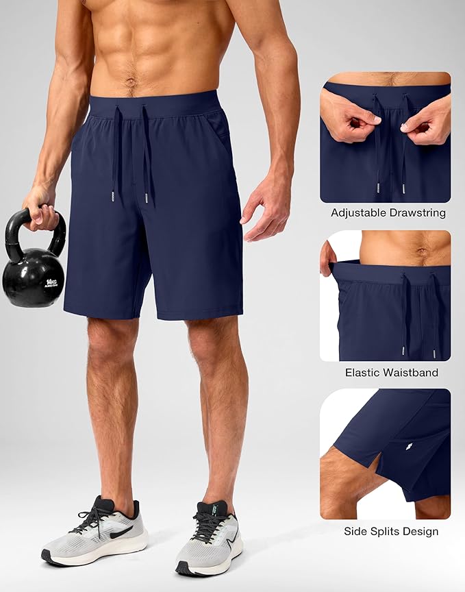 Men's Running Shorts with Zipper Pockets 9 Inch/ 7 Inch / 5 Inch Lightweight Quick Dry Gym Workout Athletic Shorts for Men(9 inch)