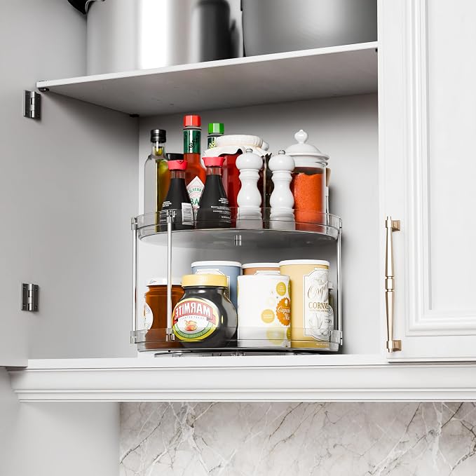 2 Tier Lazy Susan Turntable for Cabinet,Countertop,Pantry,12"W Spinning Seasoning Organizer,Double Rotating Kitchen Spice Rack Organizer and Condiments,Medicine,Vitamin Bottle Organizer Carousels,2Pc