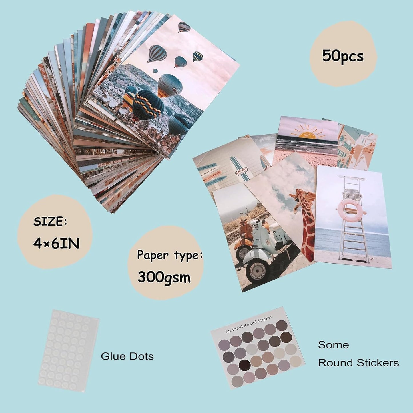 Onivein Peach Teal Wall Collage Kit Aesthetic Pictures, 50Pcs 4 x 6 Inch Blue Aesthetic Picture, Summer Beach Collage Print Kit, Trendy Cute Posters Photo Collage Kit for Dorm Bedroom Decor