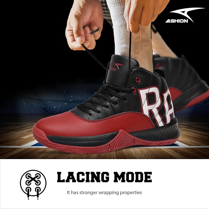 ASHION Mens Basketball Shoes High Top Streetball Lightweight Outdoor Sneakers Cushioning Shoes for Sport Athletic Fitness