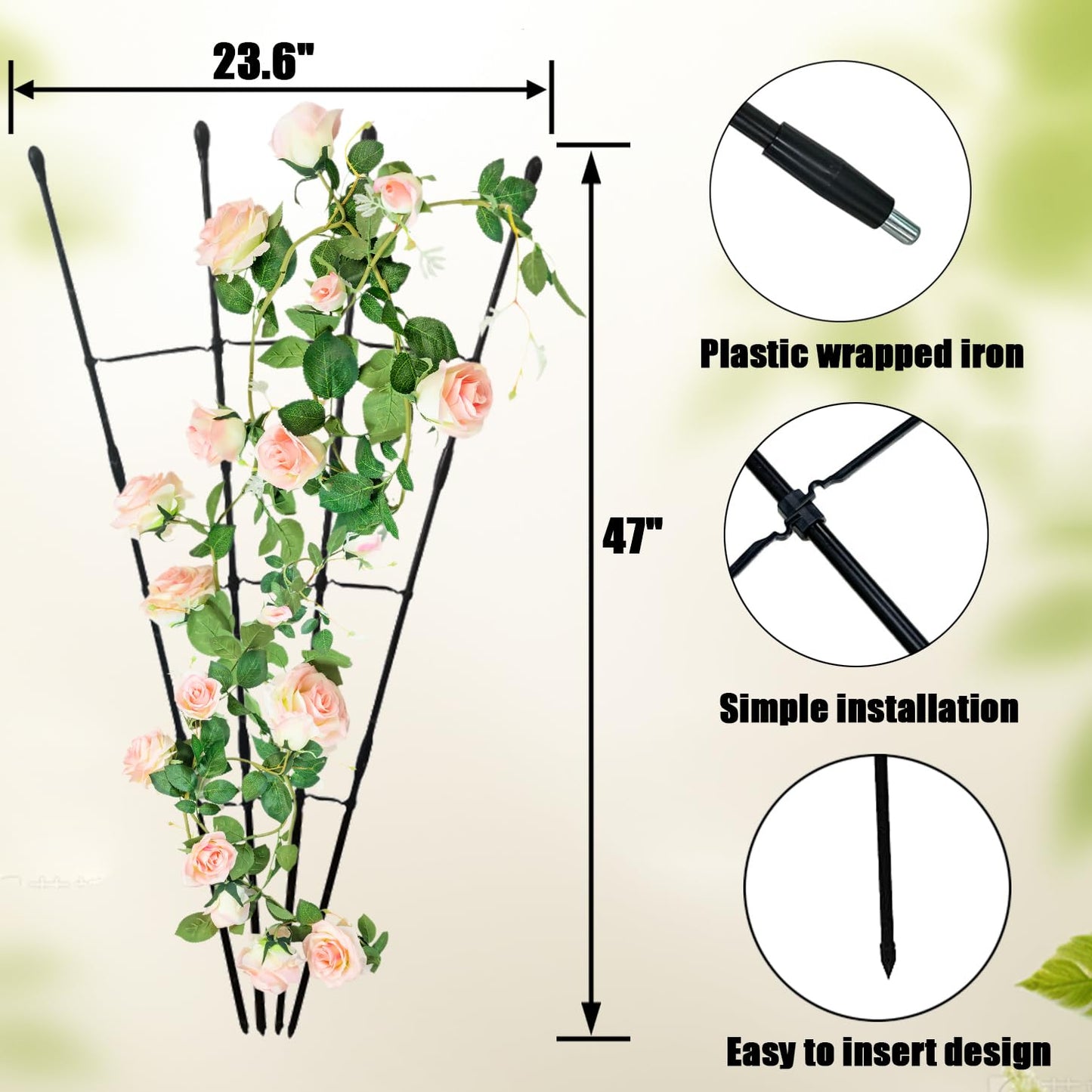 Garden Trellis for Climbing Plants Outdoor & Indoor, 47in Plant Trellis for Vines, Flowers,Tomato cage 3 Shapes Rustproof Plant Support Trellis for Potted Plants,Rose, Cucumber, Pea, Tomato