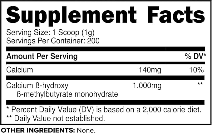 Primaforce HMB Supplement Powder (200g) (Unflavored) - Pure Calcium Beta-Hydroxy Beta-Methylbutrate