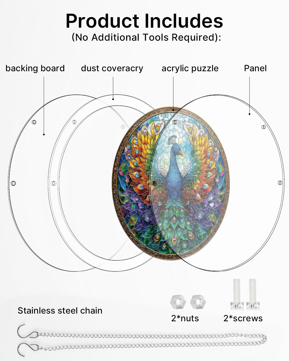 Acrylic Puzzle Suncatcher 83 Pieces, Peacock of Radiance Sun Catchers Puzzle, DIY SunCatchers Puzzles Window Hanging, Home & Garden Decor, 7.4 in