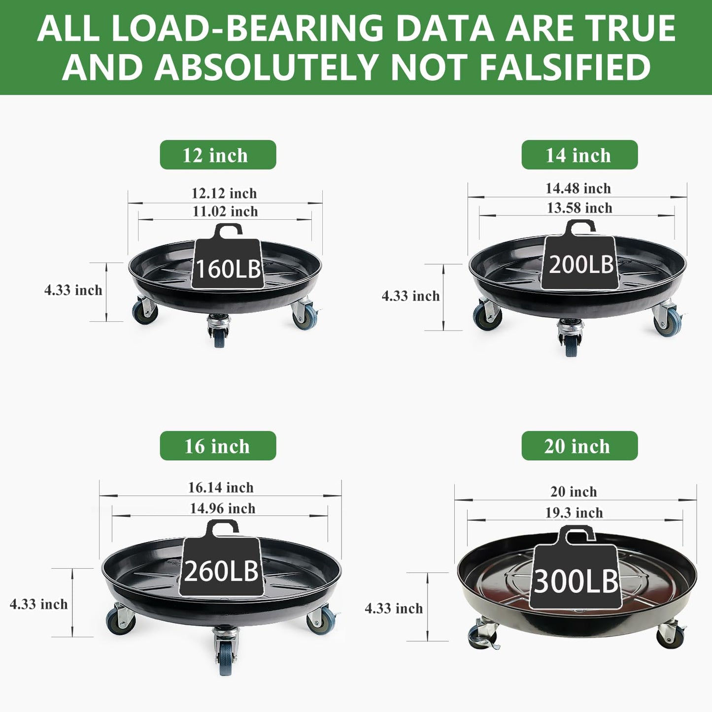 AyaLight 2 Pack Metal Plant Caddy With Wheels 14 Inch Black, Round Rolling Heavy Duty Plant Dolly, Heavy Plant Pot Mover Outdoors or Indoors, The Metal Wheel Can Rotate 360 Degrees or Lockable.