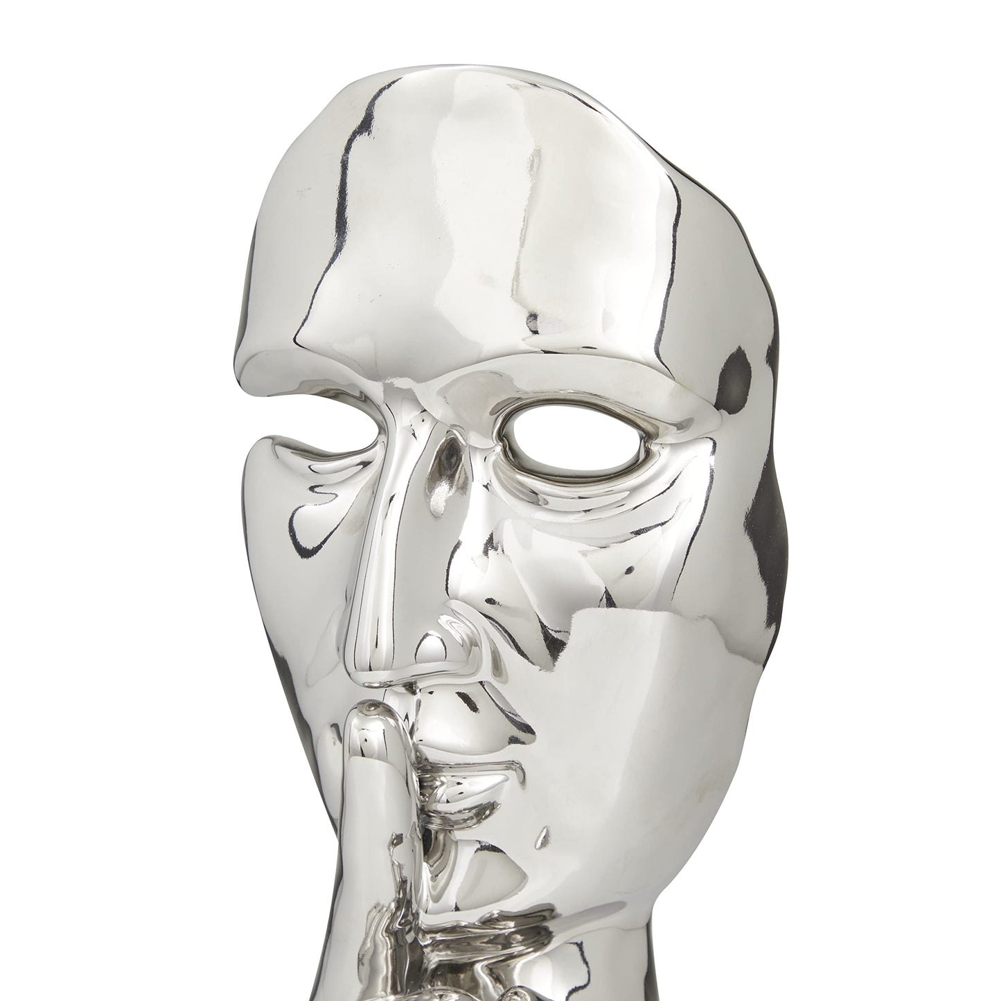 Deco 79 Polystone Mask Decorative Sculpture Quiet Gesture Home Decor Statue, Accent Figurine 5" x 5" x 17", Silver