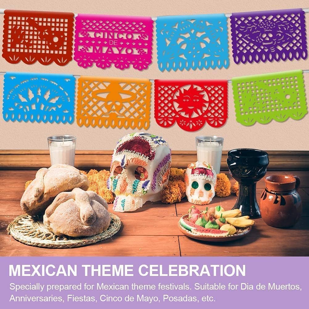 Asoulin 6PCS Mexican Party Banners, Cinco De Mayo Decoration Fiesta Party Decoration, Mexican Themed Party Decor 5 De Mayo Banner Plastic Papel Picado, Mexico Birthday Party Supplies -12 Patterns/90FT