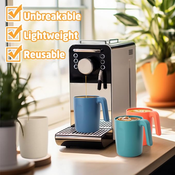 Wheat Straw Coffee Mugs Set of 6, Drinking Cups16 OZ, Microwave & Dishwahser Safe Plastic Cups with Handles, Unbreakable & Stacking Water Cups for Camping, Kitchen, RV, Drinking glasses - Multicolor