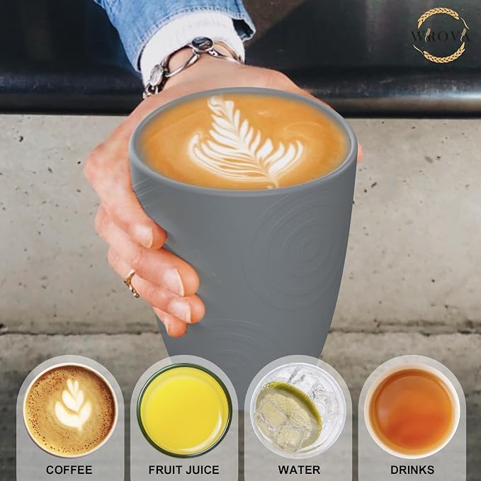 Wrova Wheat Straw Cups 8 PCS Good Alternative to Plastic Reusable Cups 12 oz Unbreakable Drinking Cup Reusable Dishwasher Safe Water Plastic Glasses Grey