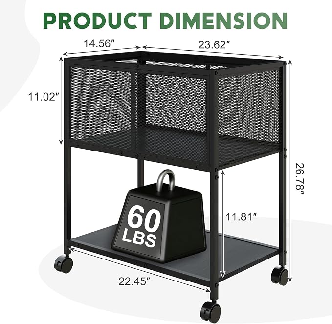 Sbanmao Rolling File Cart, Mobile File Cabinet with Wheels Hanging Files, Metal Hanging File Folder Cart File Organizer Fit Letter Size for Home Office, Black (Patent Pending)