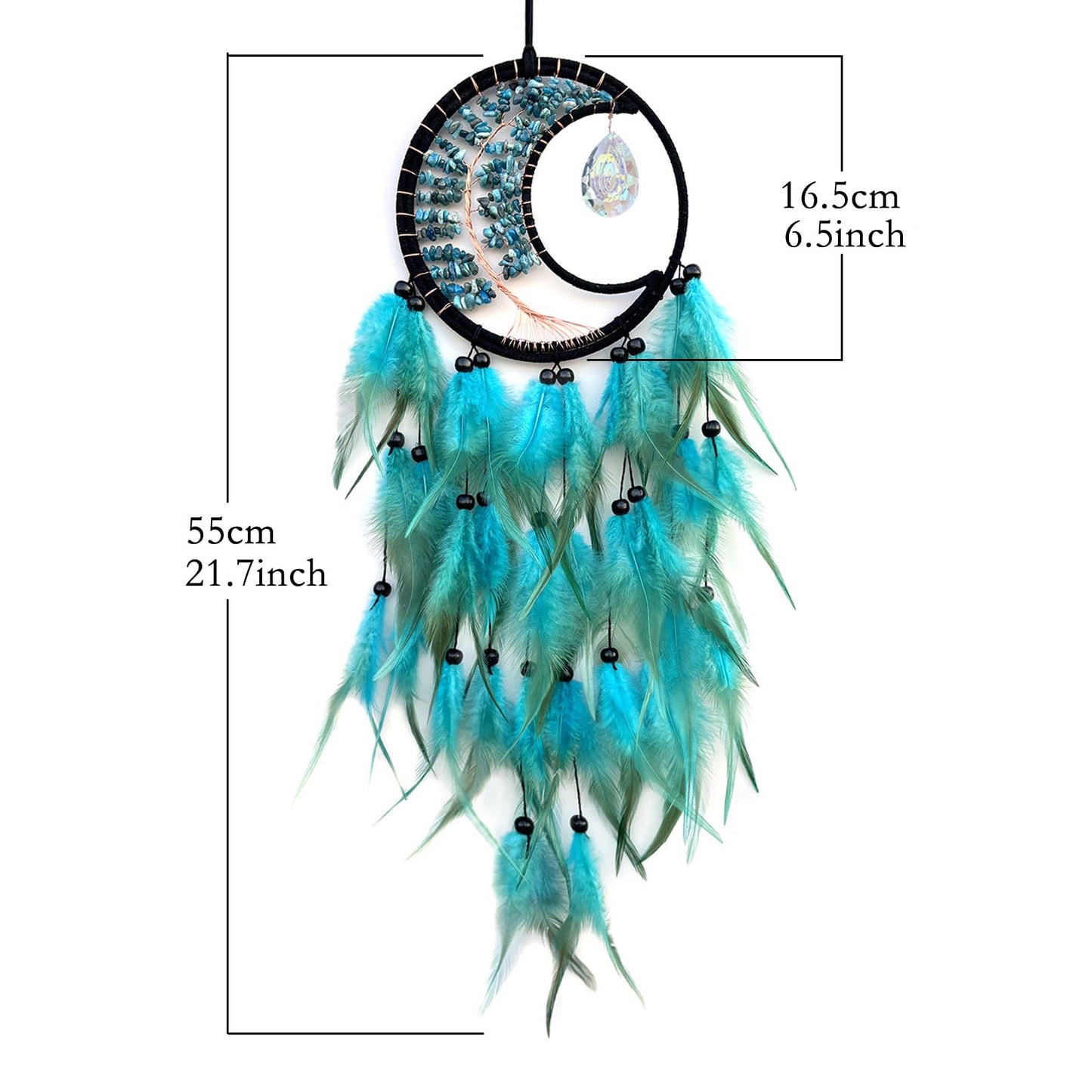 RAGKUU Blue Dream Catcher Wall Decor Tree of Life Dream Catchers with Crystal Pendant Handmade Feather Dreamcatcher Wall Hanging Ornament for Bedroom Living Room Home Decor