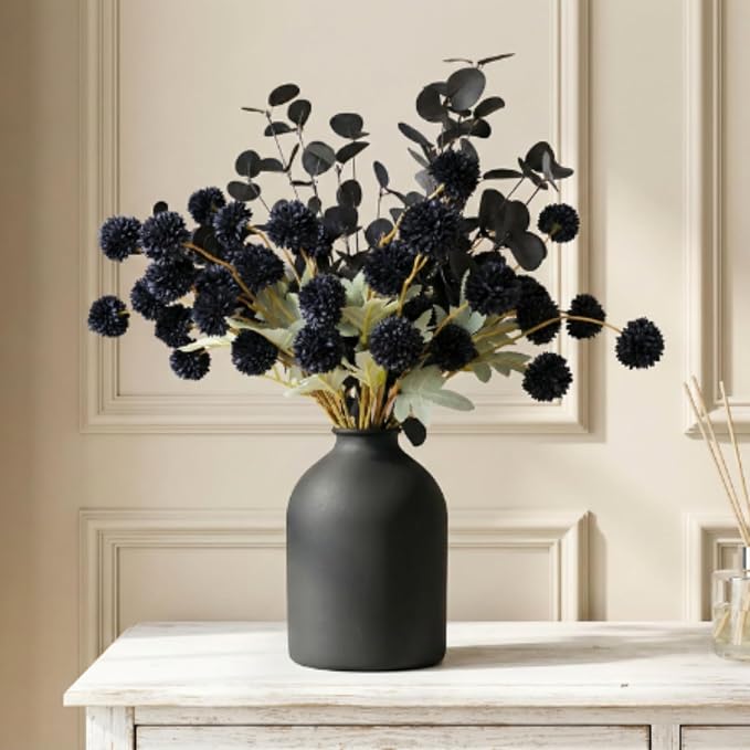 Large Black Vase for Flowers Decor Living Room - 8.6in Tall, Matte Black Arlo Vase for Dining Coffee Table Centerpieces, Wabi Sabi Decor, Big Decorative Modern