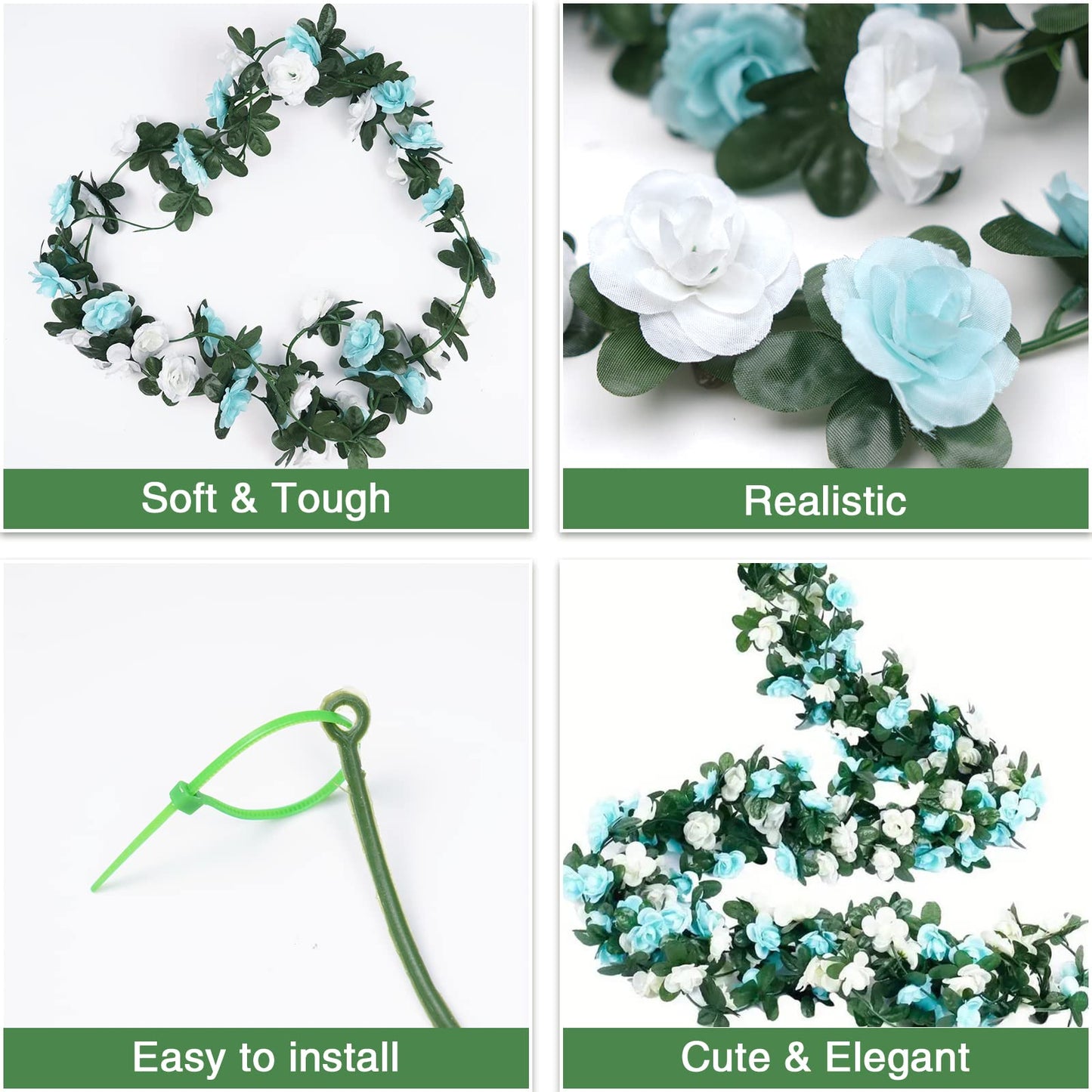 BLEUM CADE 2Pcs 16.4Ft Flower Garland Artificial Rose Vines for Bedroom, Cute Fake Hanging Flower Vines Floral Garland Decorations for Wedding Party Wall Room Decor Aesthetic