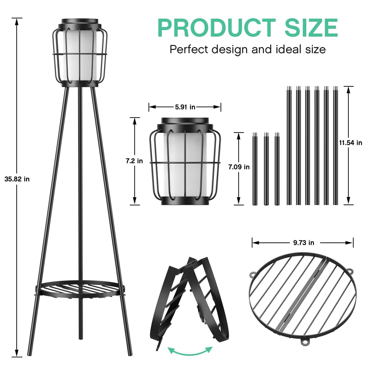 VISFLAIR 2 Pack Solar Lights with Plant Stand, Outdoor Floor Lamps, Waterproof Solar Powered Floor Lamps for Patio Deck Porch Yard Garden Decor