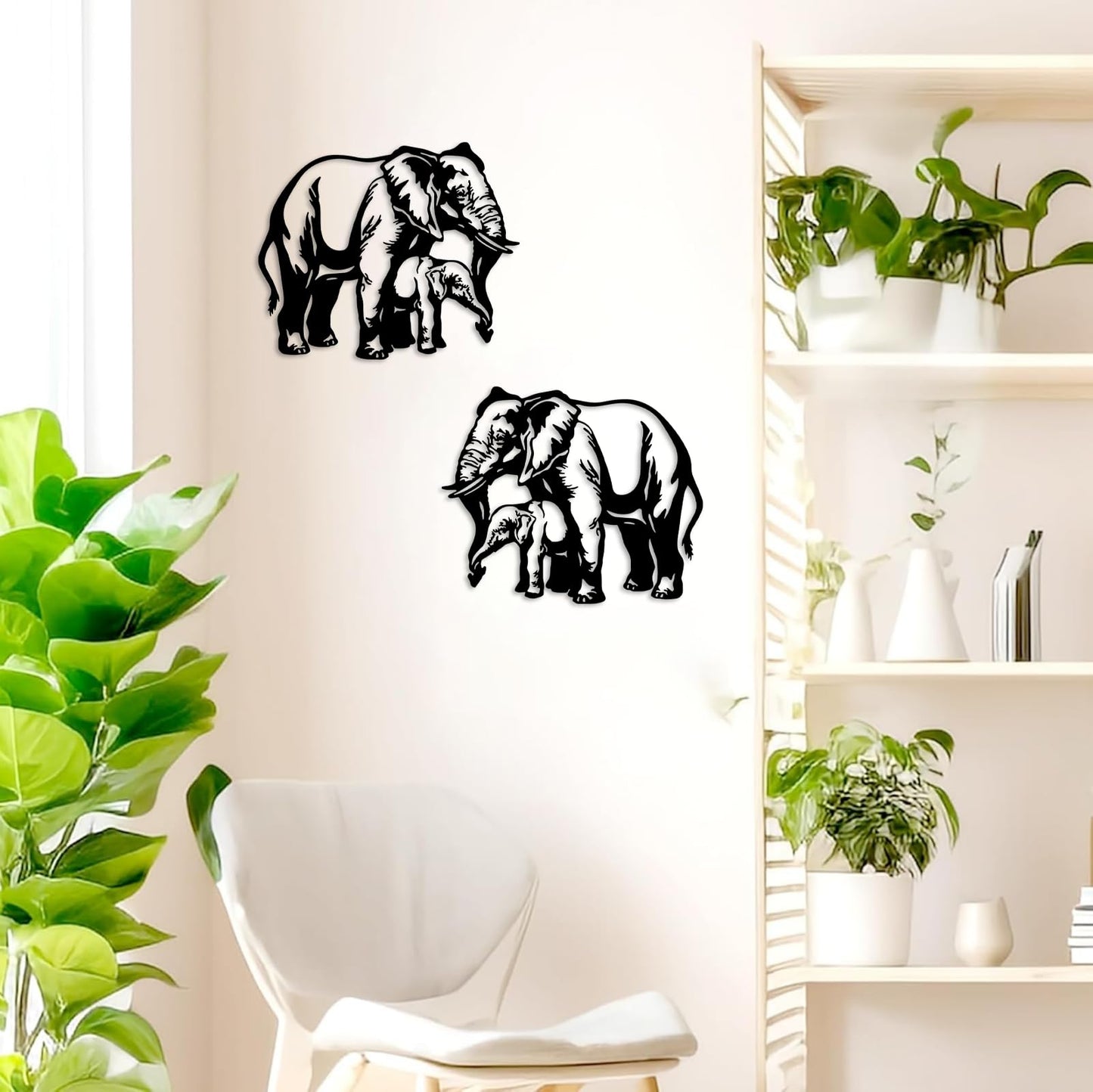 DUOOLN Metal Elephant Wall Decor Art, African Safari Mother-and-Calf Elephant Mural, Modern Animal-Themed Sculpture Painting, for Living Room, Bedroom, Office, Indoor/Outdoor Decor or Gifts-13.7*11.4in