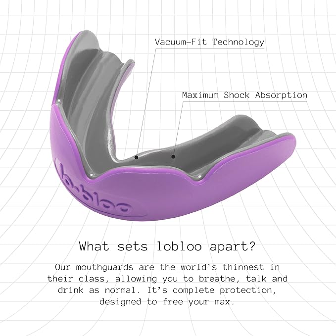 lobloo® PRO-FIT Sports Mouthguard ??Ultra Slim 1mm | Dentist-Level Protection | Precision Vacuum-Fit | Oxygen Performance | MMA, Boxing, Football, Basketball. (Medium 10-13yrs, Black)